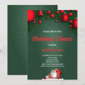 Invitation Christmas Dinner green Pine Red Berry  (Devant / Derrière)