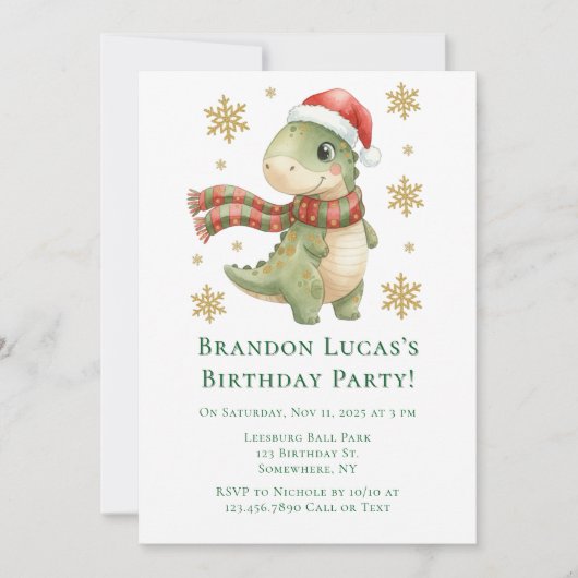 Invitation Christmas Dinosaur Kids Birthday Party (Devant)