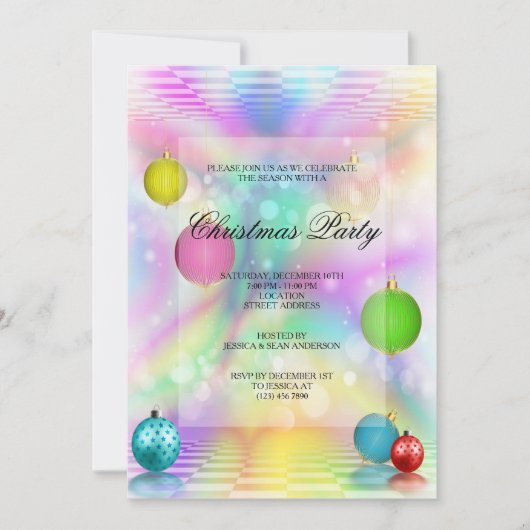Invitation Christmas Disco Baubles Noël (Devant)
