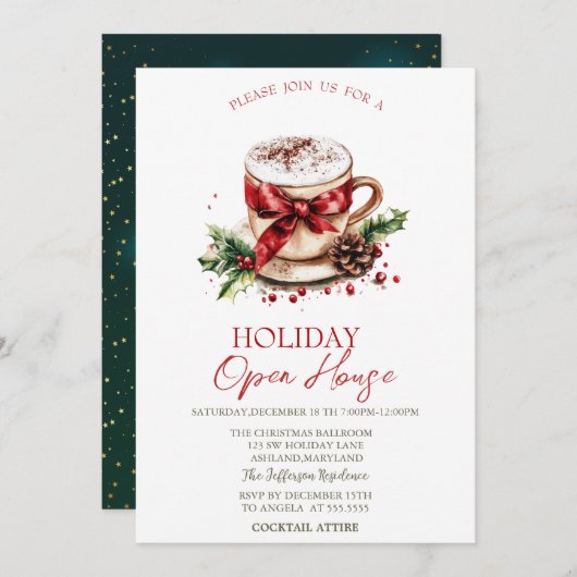 Invitation Christmas Drink Bow Holiday Open House (Devant / Derrière)