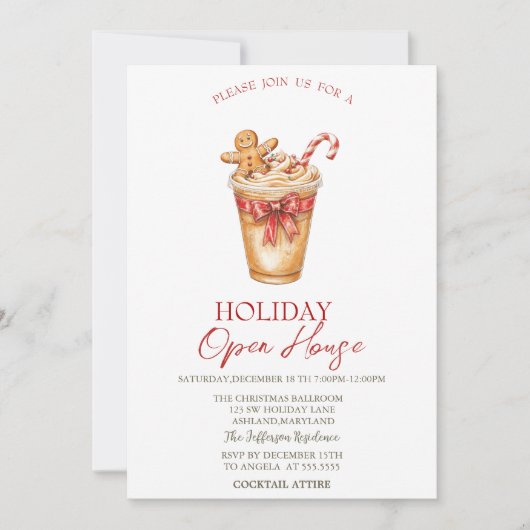 Invitation Christmas Drink Gingerbread Holiday Open House (Devant)