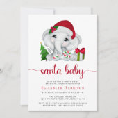 Invitation Christmas Elephant Père Noël Baby Girl Douche (Devant)