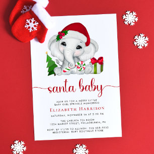 Invitation Christmas Elephant Père Noël Baby Girl Sprinkle