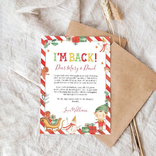 Invitation Christmas Elf Je suis Back Letter Card