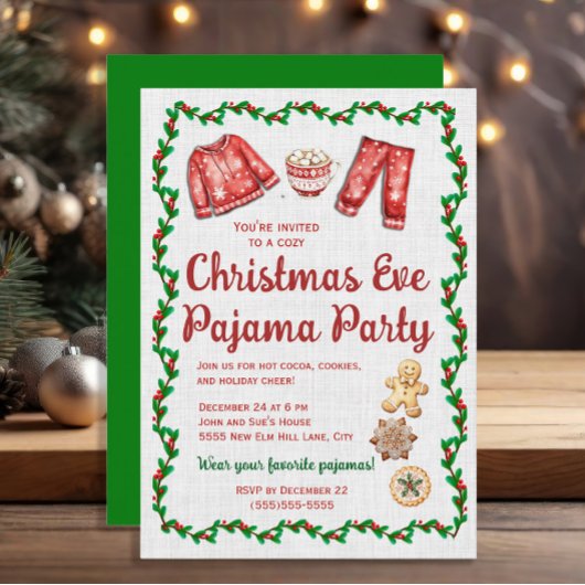 Invitation Christmas Eve Cookies Hot Cocoa Pajama Party