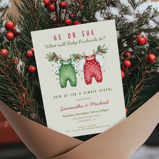Invitation Christmas gender reveal winter holiday clothes