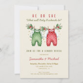 Invitation Christmas gender reveal winter holiday clothes (Devant)