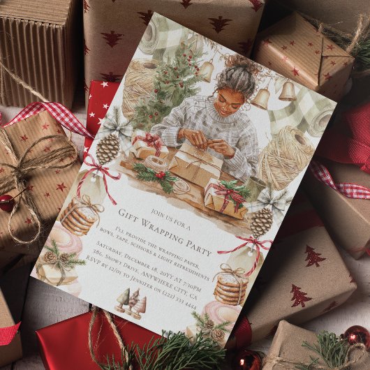 Invitation Christmas Gift Wrapper Party Afro-Américain