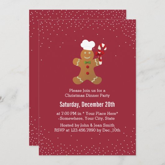 Invitation Christmas Gingbread Man Diner férié (Devant / Derrière)