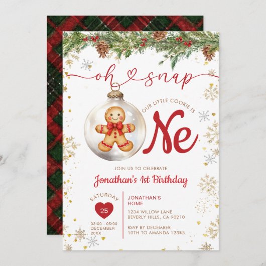 Invitation Christmas Gingerbread 1st Birthday Cookie Party (Devant / Derrière)