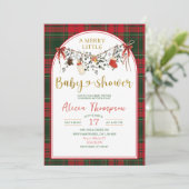 Invitation Christmas Gingham Rustic Merry Little Baby Shower (Debout devant)