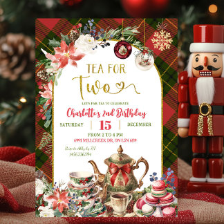 Invitation Christmas Gingham Tea For Two 2nd Birthday
