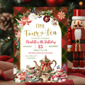 Invitation Christmas Gingham Time Four Tea 4th Birthday
