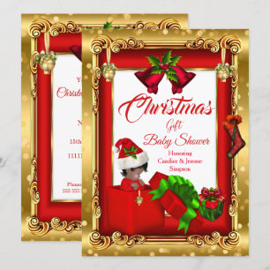Invitation Christmas Girl Baby shower rouge or boîte cadeau A