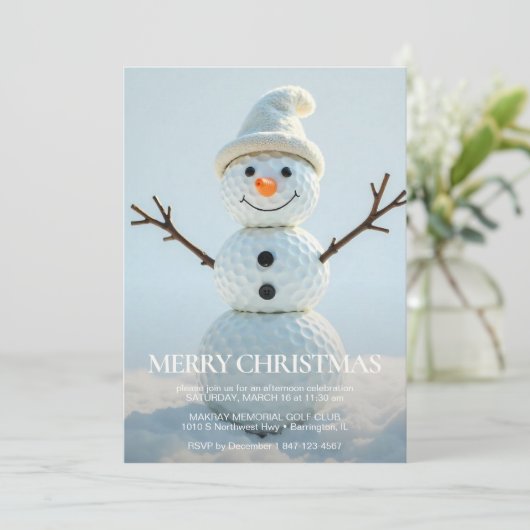 Invitation Christmas Golf Ball Snowman (Debout devant)