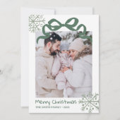 Invitation Christmas Green Bow snowflakes Photo card  (Devant)