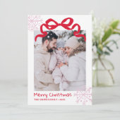 Invitation Christmas Green Bow snowflakes Photo card  (Debout devant)
