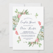 Invitation Christmas Green & Red Berry Couples Douche (Devant)