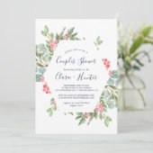 Invitation Christmas Green & Red Berry Couples Douche (Debout devant)