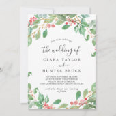 Invitation Christmas Green & Red Berry Le Mariage de (Devant)