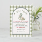 Invitation Christmas Green Silly Goose Baby Shower  (Debout devant)
