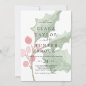 Invitation Christmas Greenery & Berry Faded Foliage Mariage (Devant)