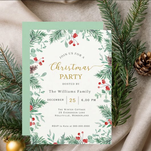 Invitation Christmas Greenery Watercolor Celebration Invitati