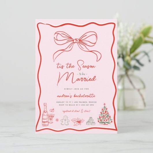 Invitation Christmas Hand Drawn Bachelorette Weekend (Debout devant)