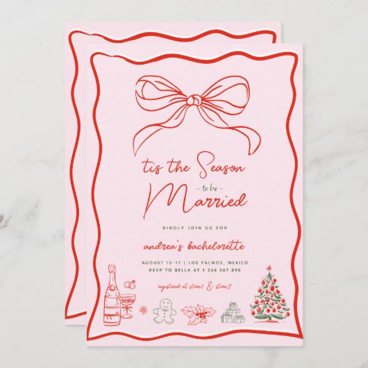 Invitation Christmas Hand Drawn Bachelorette Weekend (Devant / Derrière)