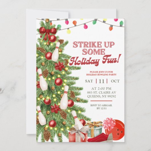Invitation Christmas Holiday Bowling Party (Devant)