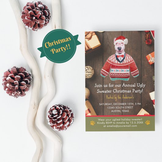 Invitation Christmas Holiday Bull Terrier Ugly Sweat Party