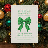 Invitation Christmas Holiday Dinner Party Green Satin Bow