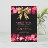 Invitation Christmas Holiday Dinner Party Winter Gold Bow Red (Debout devant)