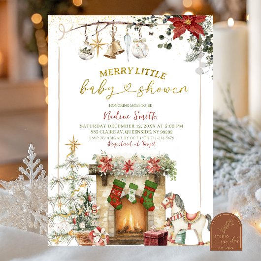 Invitation Christmas Holiday Fireplace Baby Shower