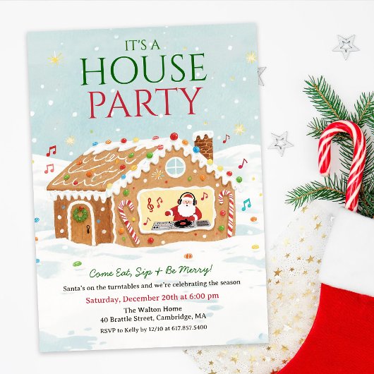 Invitation Christmas Holiday House Party Gingerbread House