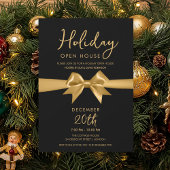 Invitation Christmas Holiday Open House Gold Bow Black
