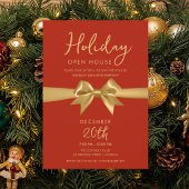 Invitation Christmas Holiday Open House Gold Bow Red