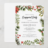 Invitation Christmas Holiday Red Berries Engagement Party (Devant / Derrière)
