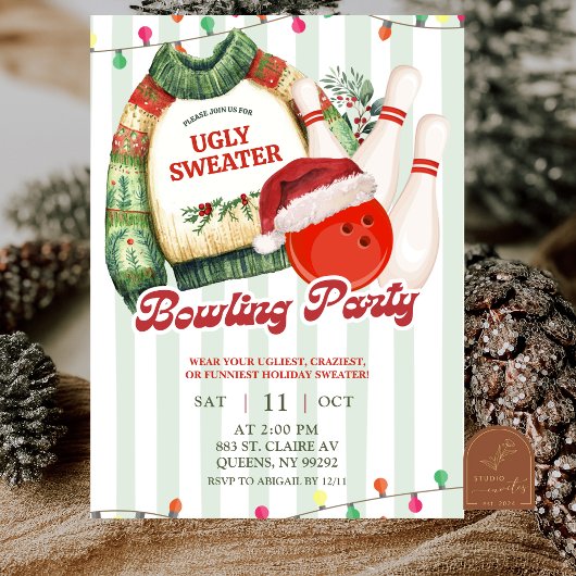 Invitation Christmas Holiday Ugly Sweater Bowling Party