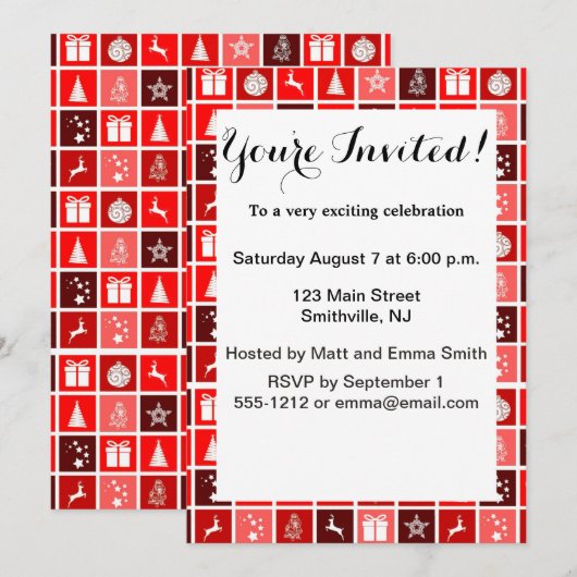 Invitation Christmas Icon Red Squares Holiday Art Classic (Devant / Derrière)