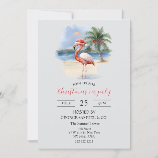 Invitation Christmas in July Custom Company Name Flamingo (Devant)