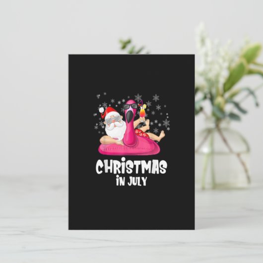 Invitation Christmas In July Santa Summer Flamingo Pool Float (Debout devant)