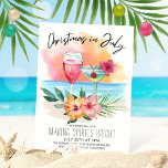 Invitation Christmas In July Tropical Beach Summer Party<br><div class="desc">Tropical theme Christmas in July invitation features a watercolor beach sunset,  cocktails,  hibiscus flowers and palm leaves with a "Christmas in July" caption in handwritten style lettering. Perfect for summer family get togethers,  reunions,  early or delayed holiday parties,  etc.</div>
