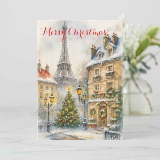 Invitation Christmas in Paris Eiffel Tower Winter Personalize (Debout devant)