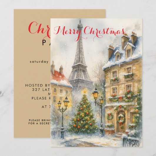 Invitation Christmas in Paris Eiffel Tower Winter Personalize (Devant / Derrière)