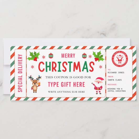 Invitation Christmas Kids Coupon Certificate Rudolph Santa (Devant)