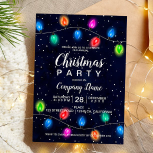 Invitation Christmas lights navy blue corporate
