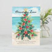 Invitation Christmas Luau - Tropical Beach Palm Tree Holiday (Debout devant)