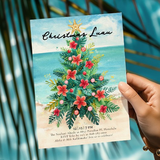 Invitation Christmas Luau - Tropical Beach Palm Tree Holiday