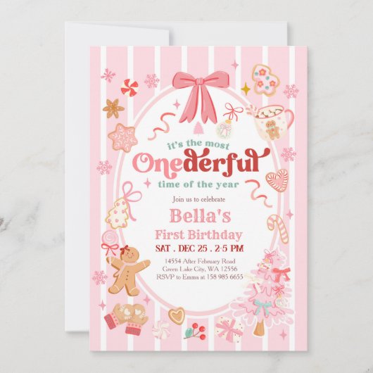 Invitation Christmas Most Onederful Time 1st Birthday Invite (Devant)
